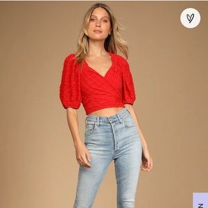 NWOT LULUS RED CROPPED WRAP TOP